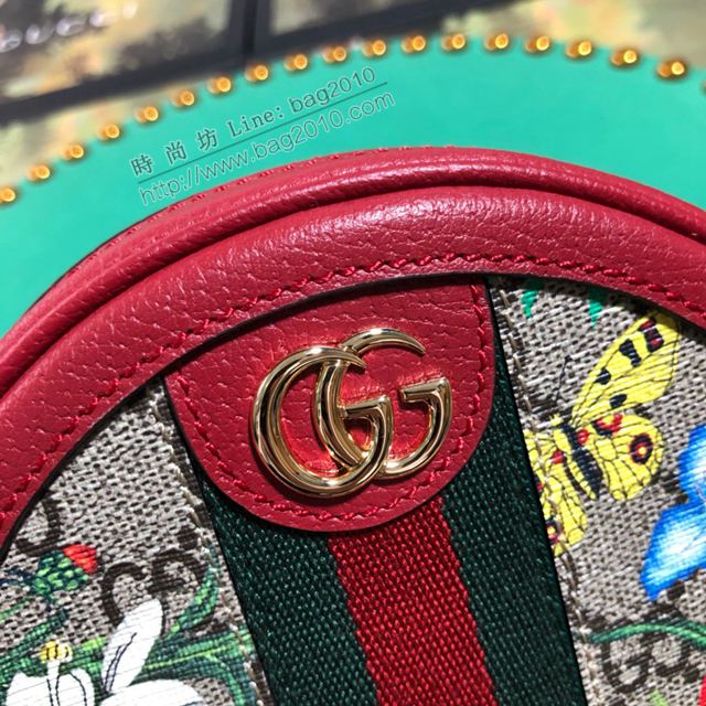 Gucci包 古馳女包 598661 花料/紅皮 Gucci新款圓形小背包 Gucci迷你雙肩包  gudj1395